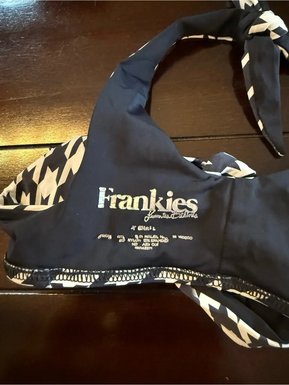 Frankie's Bikinis Black & White Houndstooth Tie-Shoulder Bikini Top